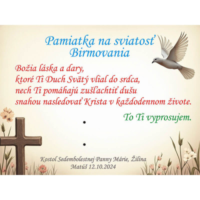 Darček na birmovku - Pamätná tabuľka s možnosťou darovania peňazí