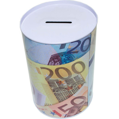Kovová pokladnička s euro bankovkami - štýlové šetrenie na čokoľvek