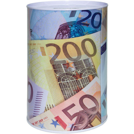 Kovová pokladnička s euro bankovkami - štýlové šetrenie na čokoľvek