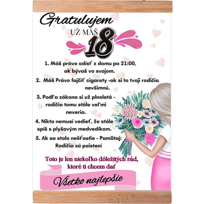 Plagát k 18. narodeninám pre dievča –  zábavný darček s radami