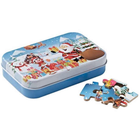 Vianočné puzzle 60 dielov so Santa Clausom v plechovej krabičke