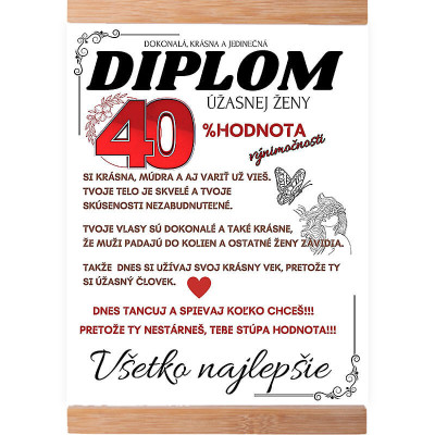 Darček na 40 pre ženu – diplom úžasnej ženy