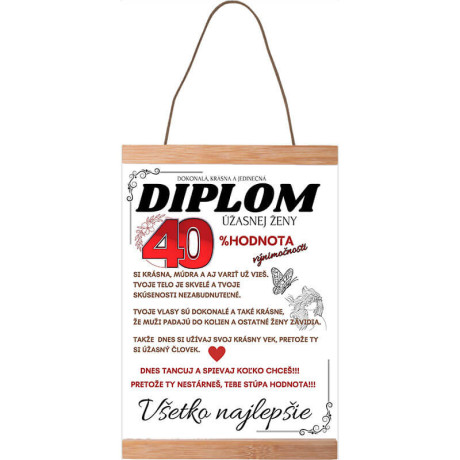 Darček na 40 pre ženu – diplom úžasnej ženy