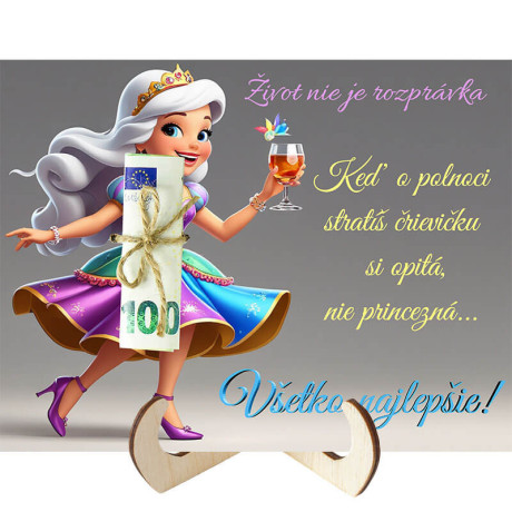 Vtipný darček pre ženu na narodeniny - princezná s peniazmi