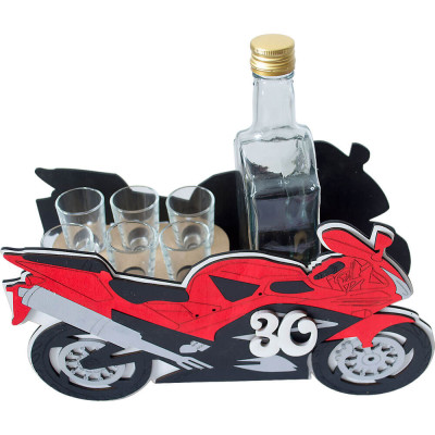 Drevená motorka s pohárikmi – darček k 30. narodeninám pre motorkára