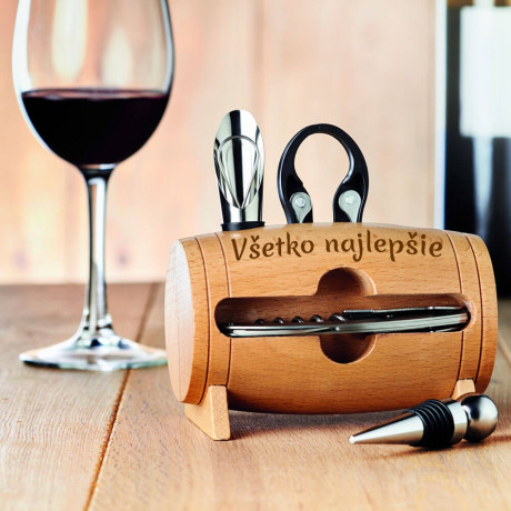 Darčeková sada na víno v drevenom súdku – všetko najlepšie
