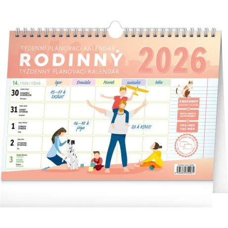 Rodinný plánovací kalendár 2026 - Týždenný stolný a nástenný kalendár