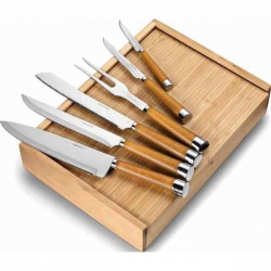Kuchynská súprava nožov a vidličky v drevenej bambusovej  krabičke width=