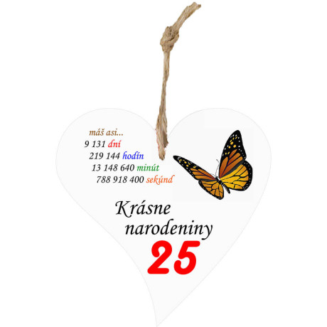 Drevené srdiečko k 25. narodeninám