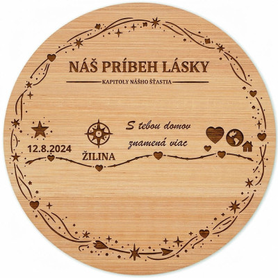 Personalizovaná bambusová podložka pre zaľúbených – Náš príbeh lásky