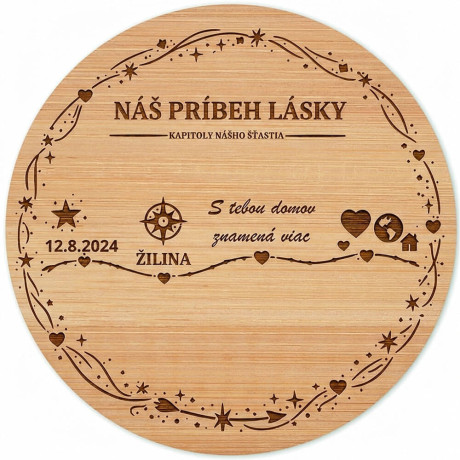 Personalizovaná bambusová podložka pre zaľúbených – Náš príbeh lásky