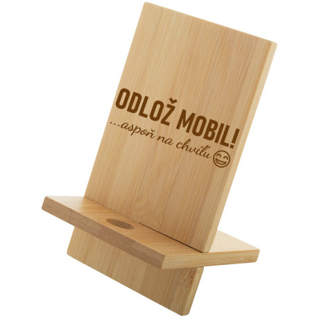 Vtipný držiak na mobil z bambusu Odlož mobil aspoň na chvíľu