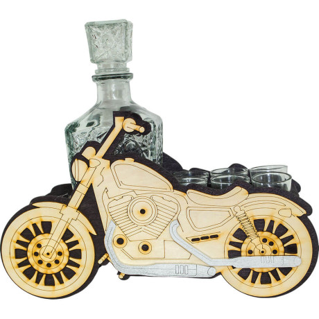 Originálny chopper s fľašou a pohárikmi – Darček pre motorkára