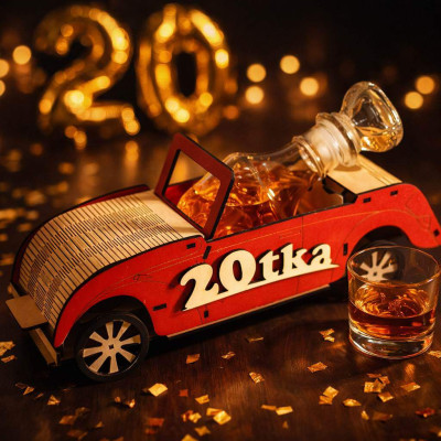 Darček na 20. narodeniny – auto 20tka s karafou a pohárikmi