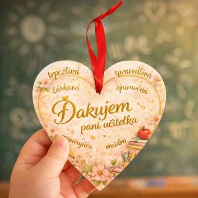 Poďakovanie pre pani učiteľku – ozdobné srdiečko s venovaním