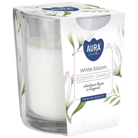 Vonná sviečka v skle Aura Candles White Bloom s vôňou bielych kvetov