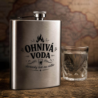 Ploskačka Ohnivá voda – vtipný darček s pohármi