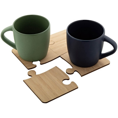Bambusové podtácky puzzle – sada 4 ks s pohármi