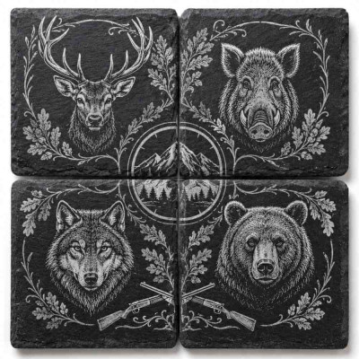 Bridlicové podtácky pre poľovníka – sada 4 ks