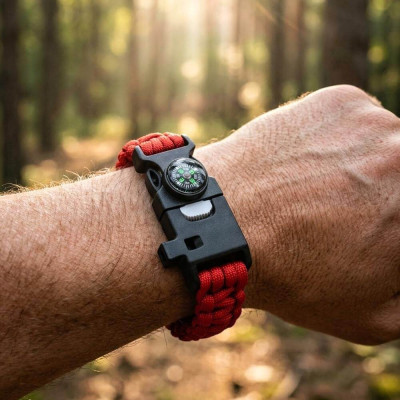 Paracord náramok na mužskej ruke v prírode