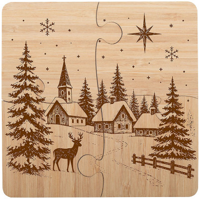 Vianočné podtácky puzzle z bambusu, sada 4 ks