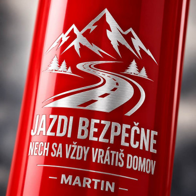 Červená termoska pre vodiča s menom