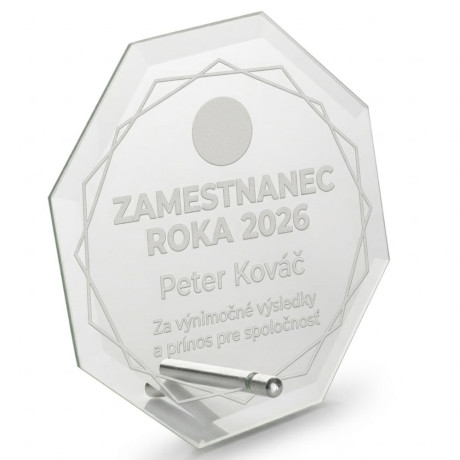 Sklenená trofej pre zamestnanca s gravírovaním