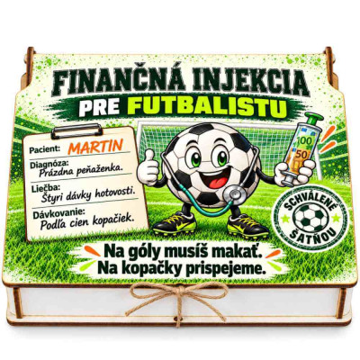 Finančná injekcia pre futbalistu – vtipný darček na peniaze so zaviazanou šnúrkou