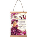 Diplom k 70. narodeninám pre ženu s orchideami, drevenými lištami a šnúrkou.