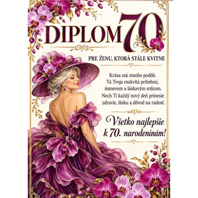 Samotný plagát na 70 narodeniny pre ženu