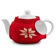 Štýlový čajník s červeným pleteným svetrom