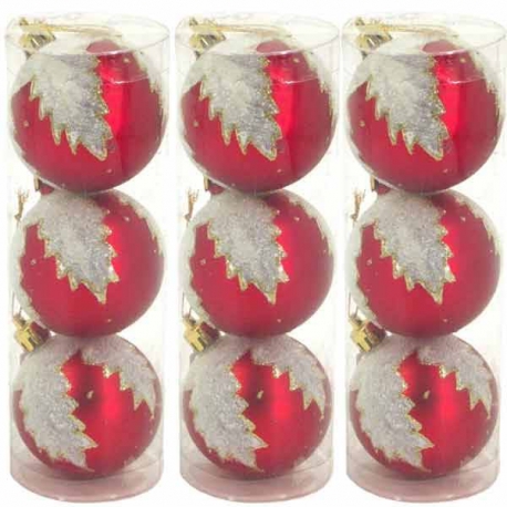 Červené nerozbitné vianočné gule so vzorom 9 kusov