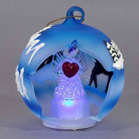 Modrá svietiaca vianočná guľa s anjelikom