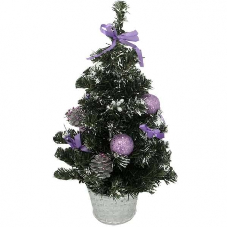 Malý zdobený vianočný stromček v kvetináči - fialový