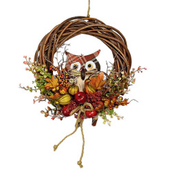 Jesenná srdiečková dekorácia s vtáčikom