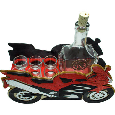 Originálny darček pre motorkára – fľaša s pohárikmi