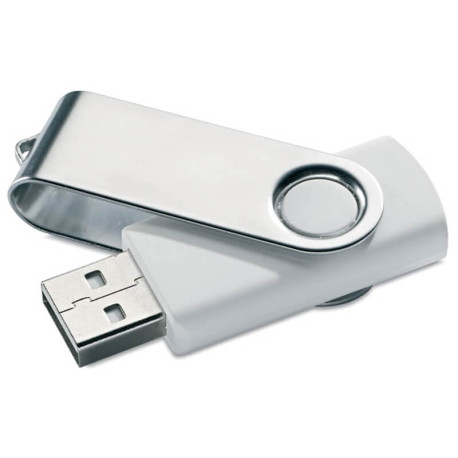 Biely USB kľúč 16 GB s otočným kovovým klipom