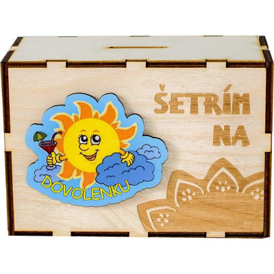 Drevená pokladnička šetrím na dovolenku