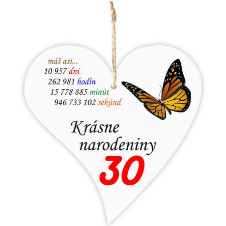 Krásne 30 narodeniny – darček srdiečko s vekom