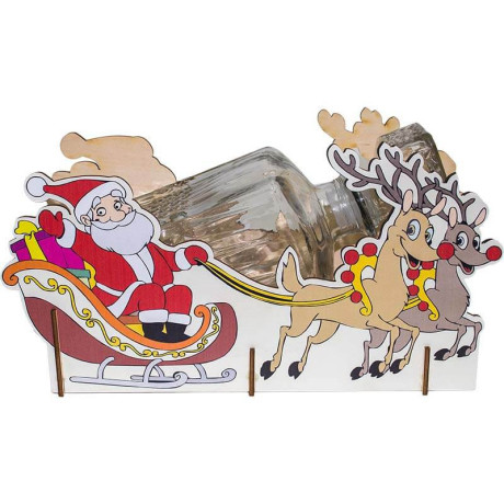 Santa na saniach s fľašou