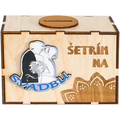 Drevená pokladnička pre nevestu a ženícha – šetrím na svadbu