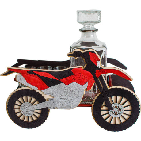 Darček pre motorkárka - krosová motorka s fľašou a pohárikmi
