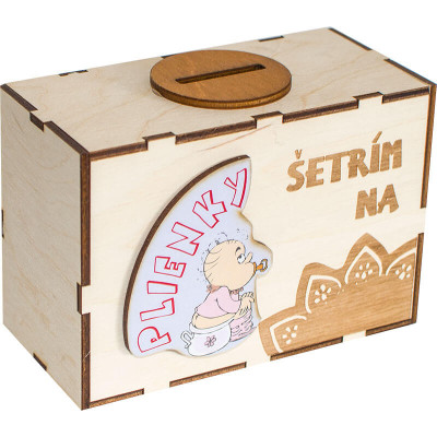 Drevená pokladnička pre šetrných rodičov - Šetrím na plienky!