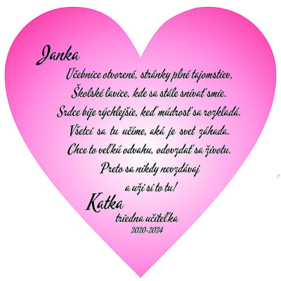 Drevené srdiečko s venovaním pre dievča