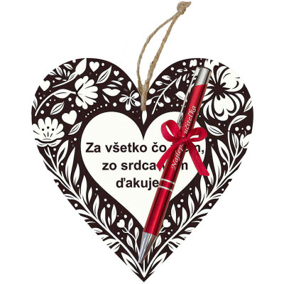 Ideálny darček pre pani učiteľku  – srdce s venovaním a perom