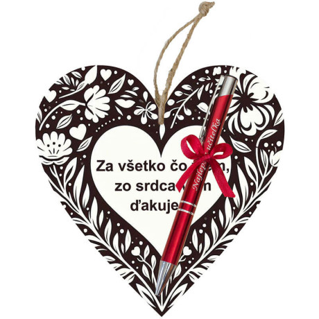 Ideálny darček pre pani učiteľku  – srdce s venovaním a perom