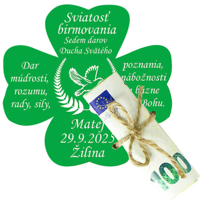 Darček na birmovku - štvorlístok s možnosťou darovania peňazí